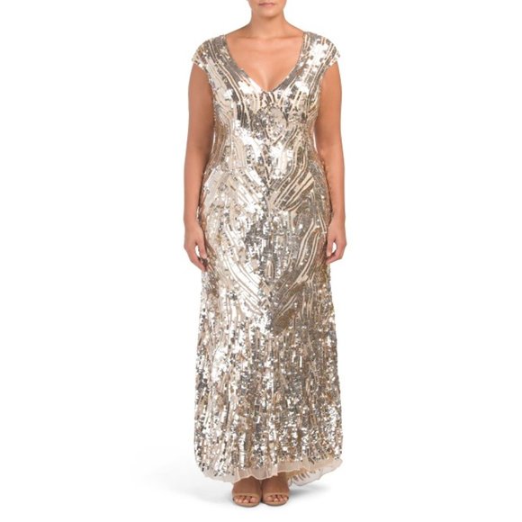 V-neck All Over Sequins Gown